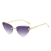 (6 PACK) Wholesale Sunglasses Fashion Cat Eye Cut Edge Trendy New Arrival Rimless Triangle 2024 - BulkSunglassesWholesale.com - Gold Frame Gradient Black Lens